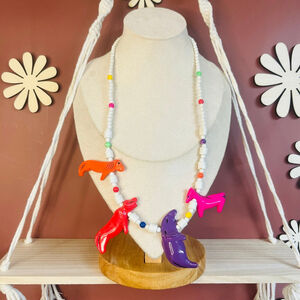 Colorful Acrylic Animal Beaded Necklace Bold Maximalist Vintage Style Statement‎